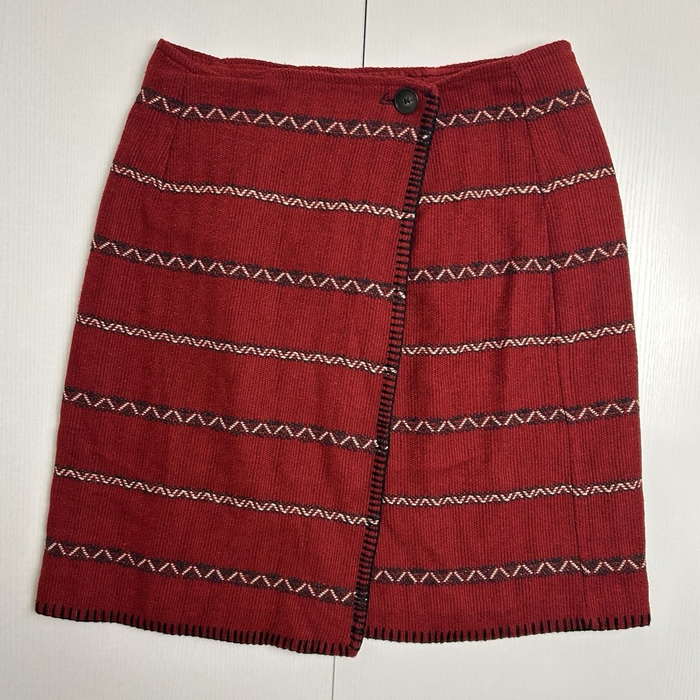 Vintage Abercrombie Fitch Skirt Womens 12 Red Wool Blend Button Made in USA